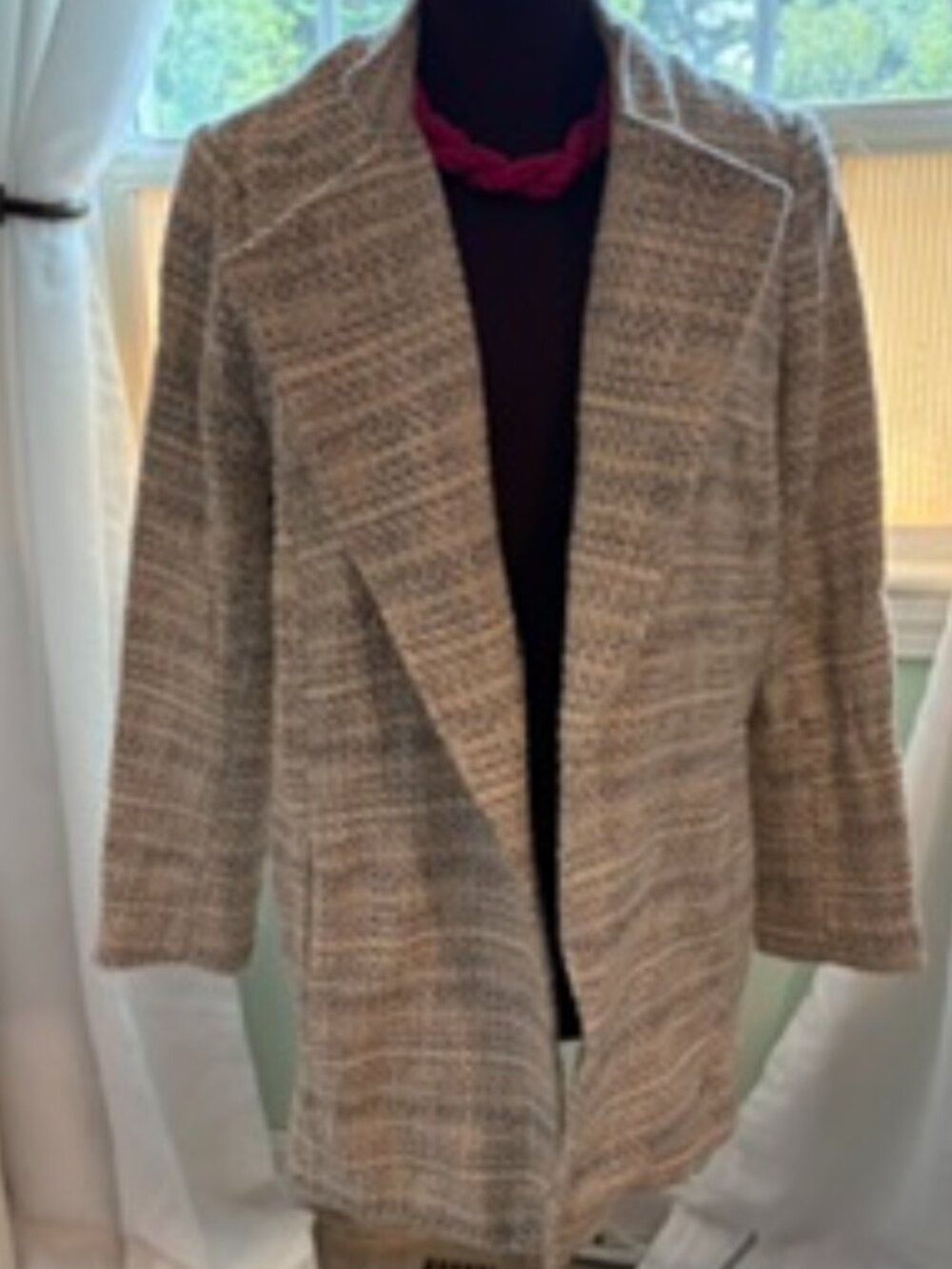 Banana Republic Soft Long Boucle Jacket Taupe Novelty Blazer Coat 4